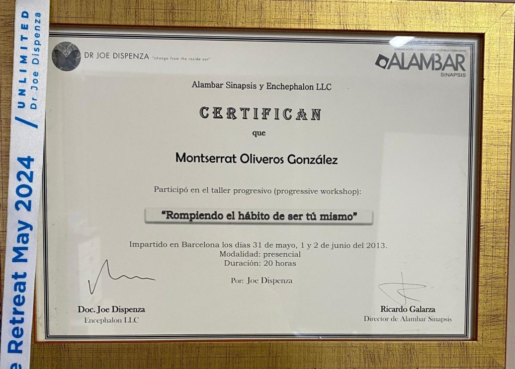 Montserrat Oliveros Diploma curso Junio 2013 Dr Joe Dispenza